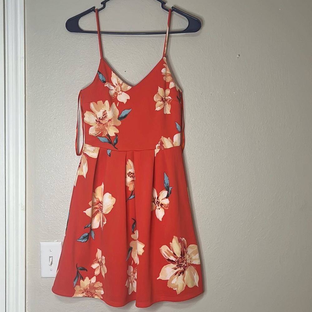 Peach floral mini dress peplum style